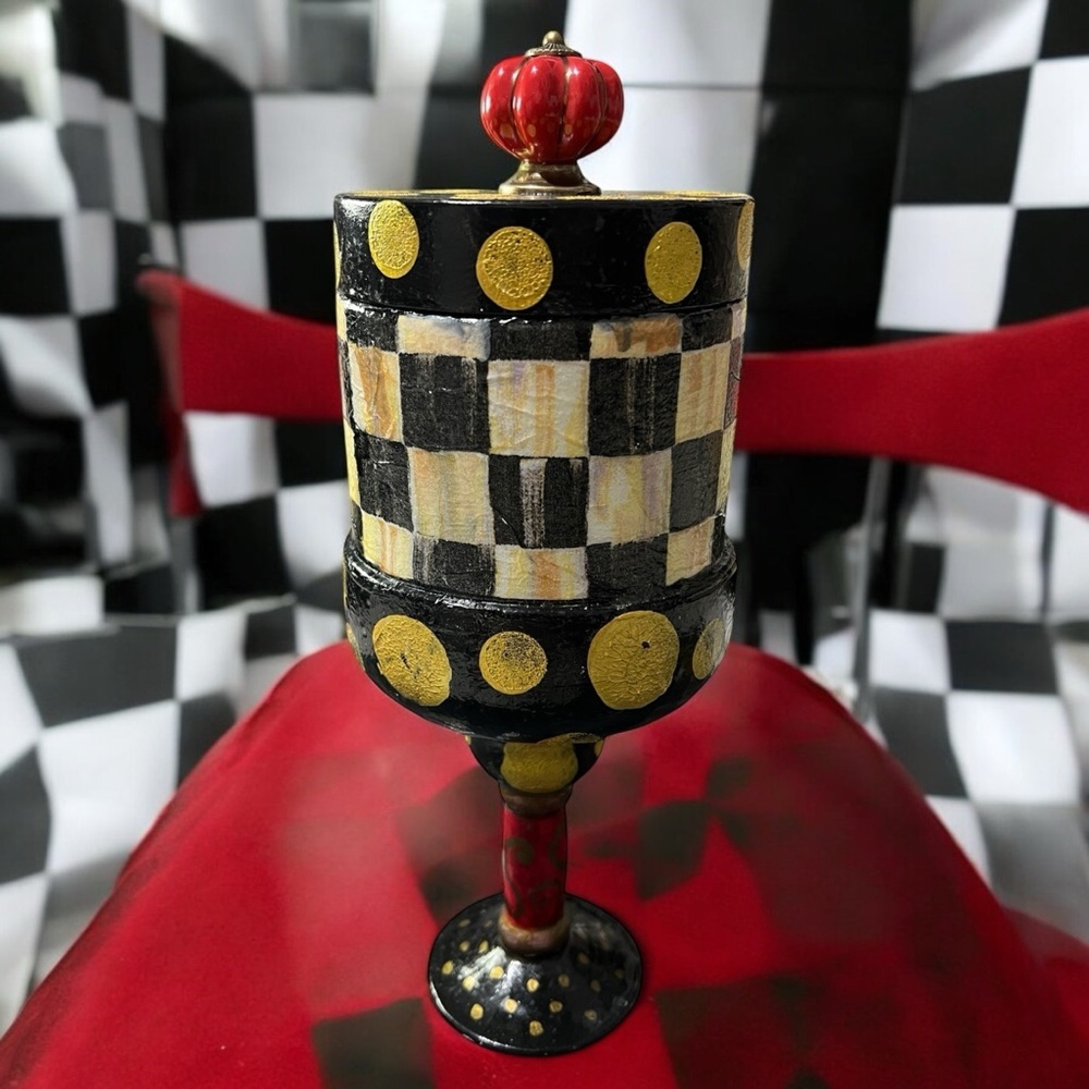 Black and Gold Checkered Keepsake Canister, Mackenzie Child Inspired.